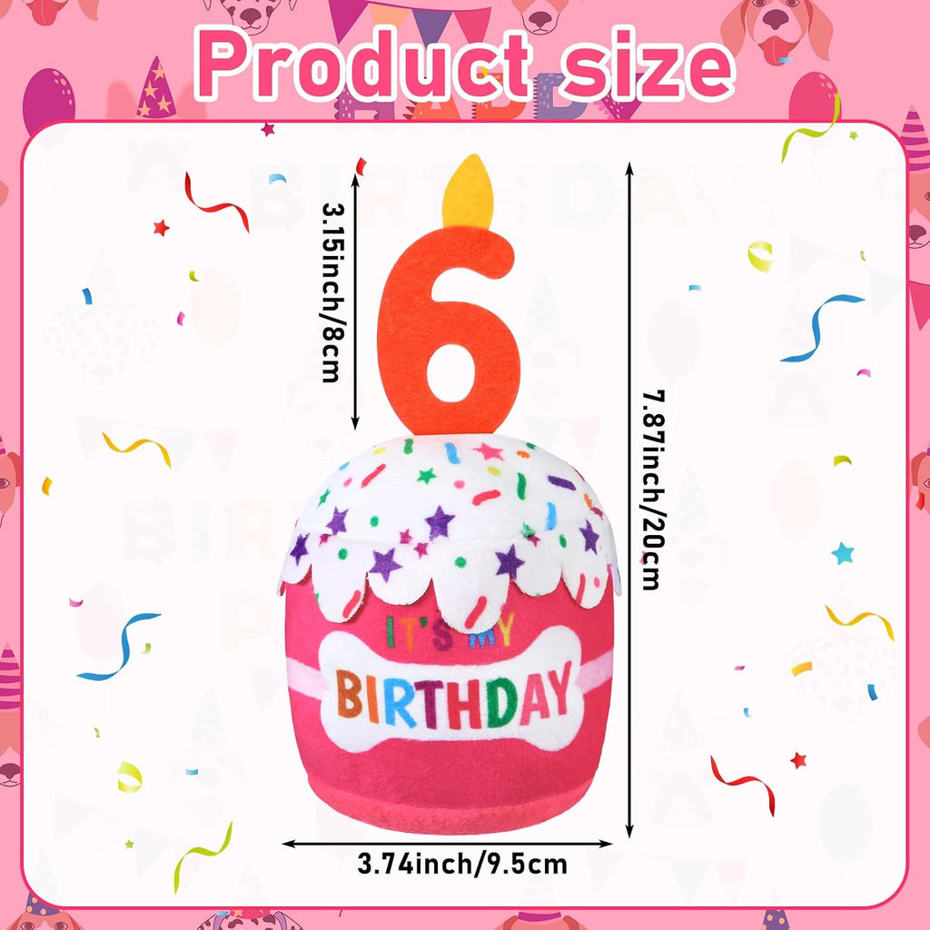 Dansydaisy Dog Birthday Cake Toy Squeaky Plush Gift,6th,Pink | Interactive Squeaky Gift for Dogs, Dog Birthday Decor , Soft Chew for Small Medium Large Pets, Cake Design with Candle