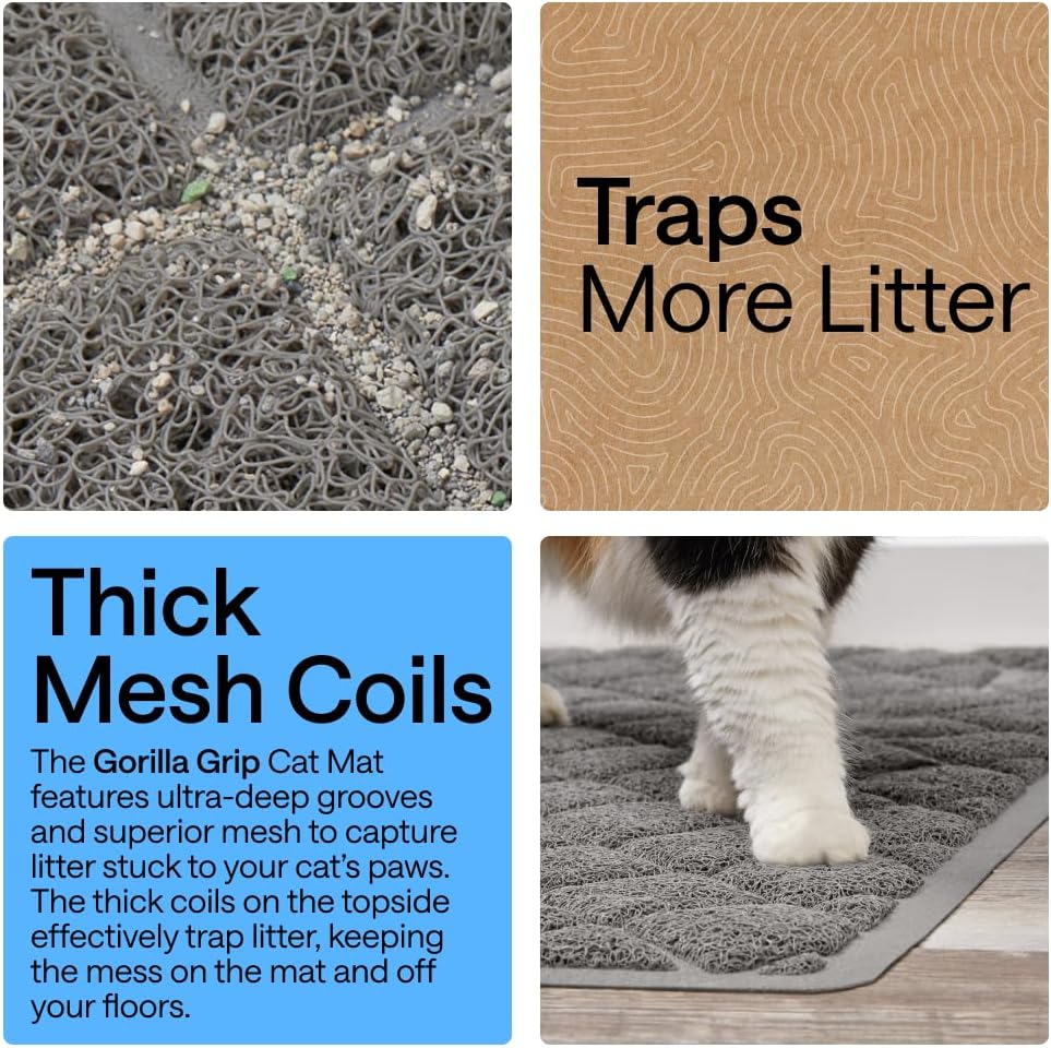 GORILLA GRIP Cat Litter Mat, Coiled Mesh Trapping Mats, 47x35 Gray