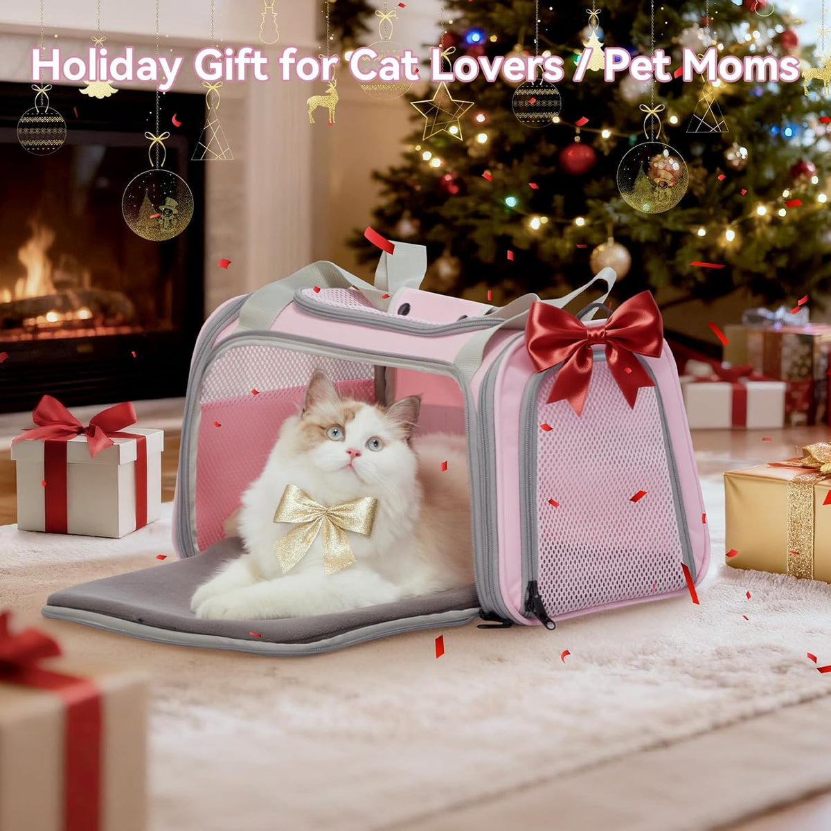 Petsfit Cat Carrier Airline Approved, 17.5×10.5×10.5 in, Pink