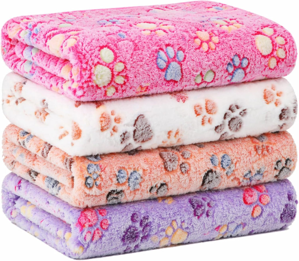 Tatuo 4 Pcs Fleece Dog Blankets for Puppy Cat, Mixed, 24 x 47 in, Paw