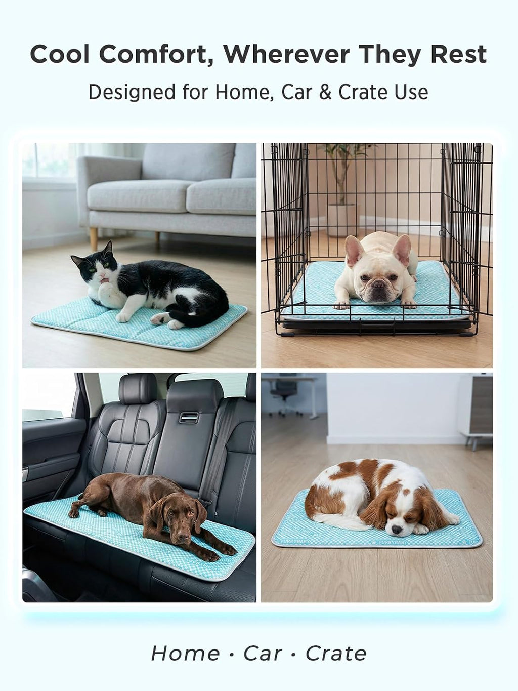 furrybaby Dog Cooling Mat, Washable Thick Mat for Dogs Cats, 35x28, Sea