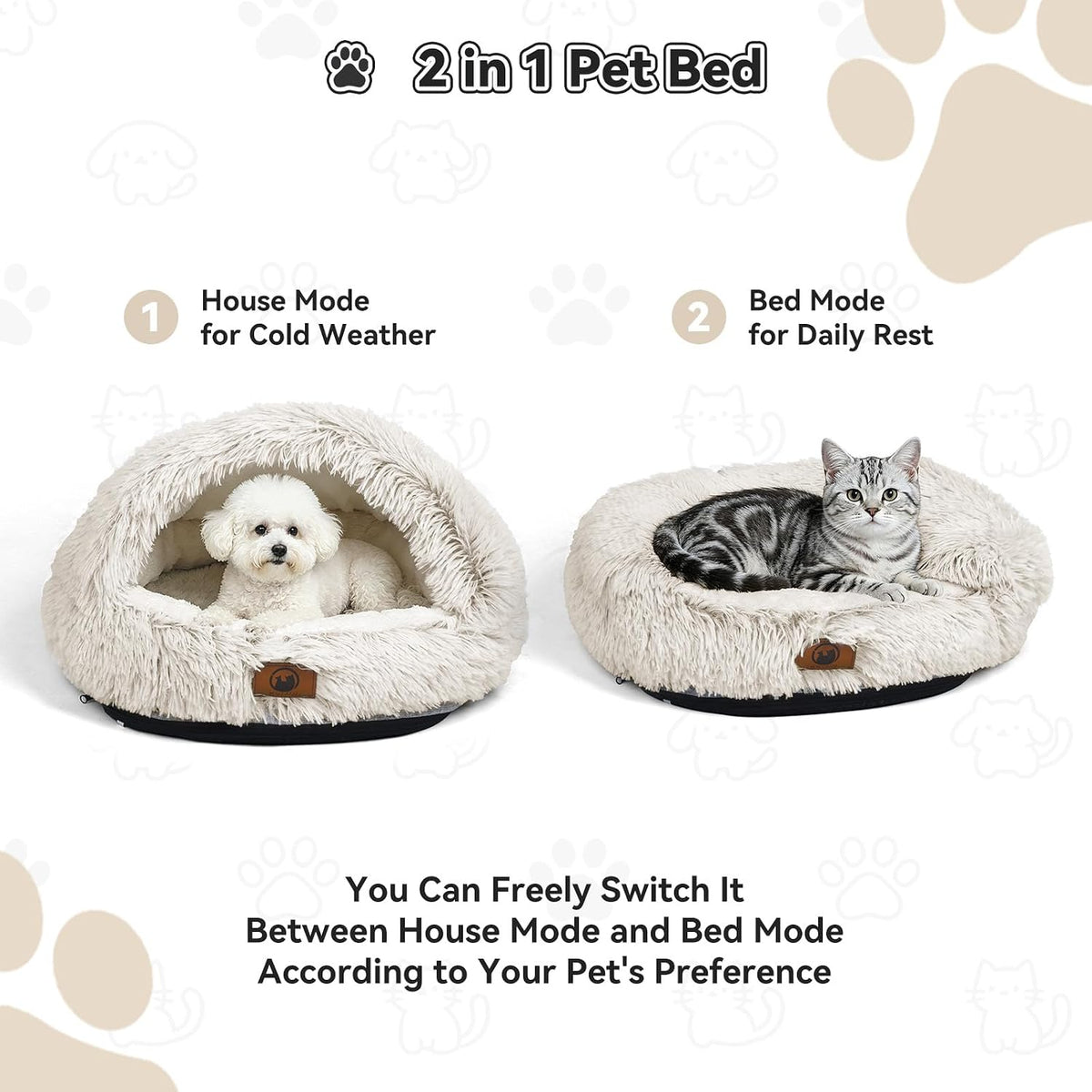 YooxArmor Round Covered Cat Bed Cave Dog Bed for Small Medium Pets,Brown,M