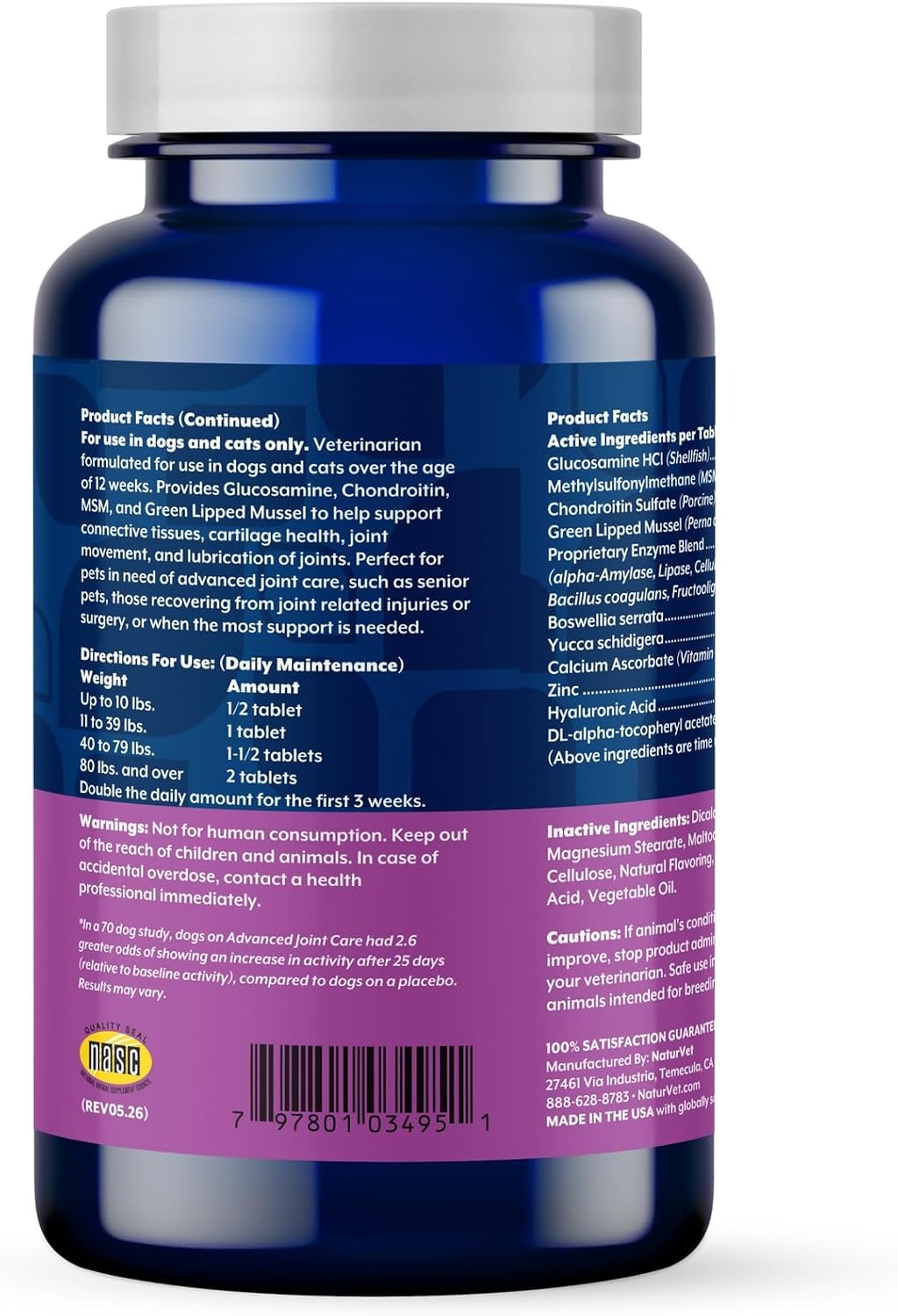NaturVet ArthriSoothe-Gold Level 3, MSM and Glucosamine for Dogs and Cats
