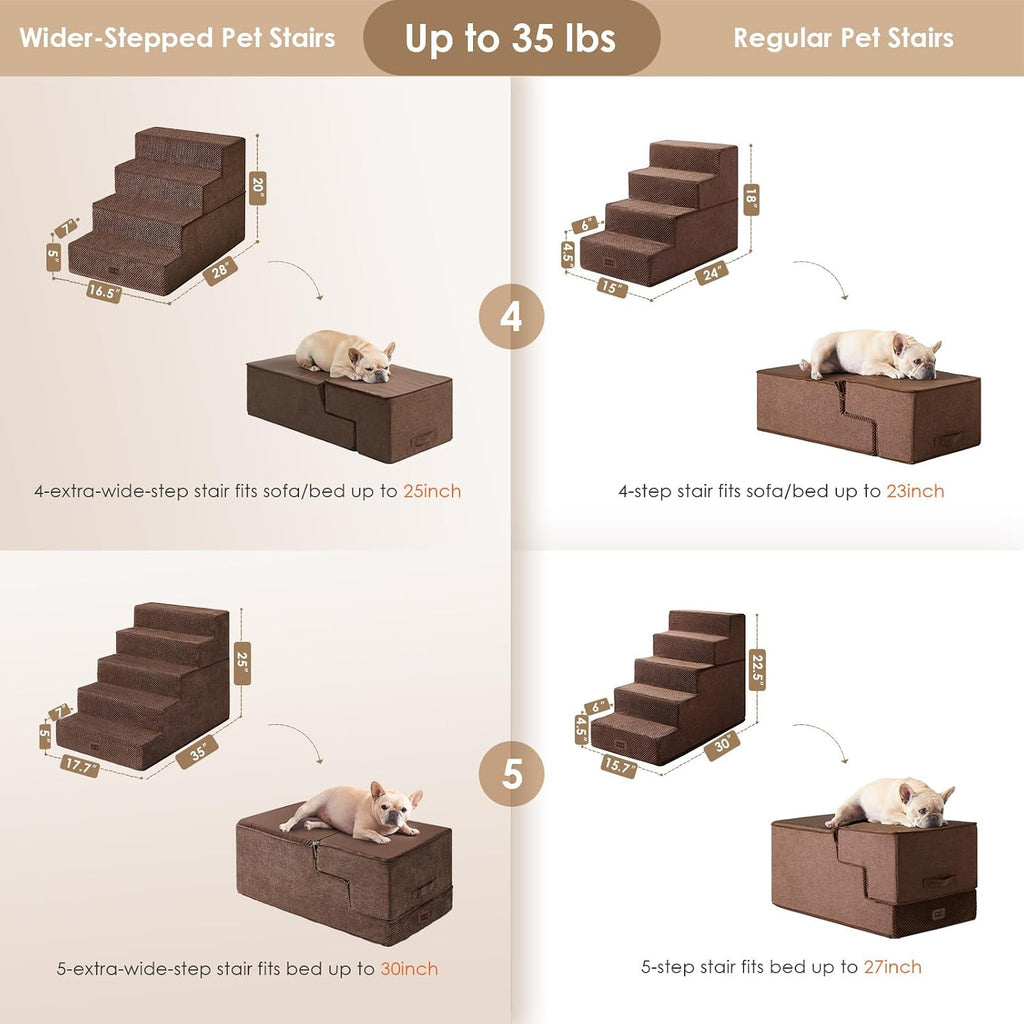 EHEYCIGA Dog Stairs for Bed 20" H, 4-Step Extra Wide Dog Steps, Brown