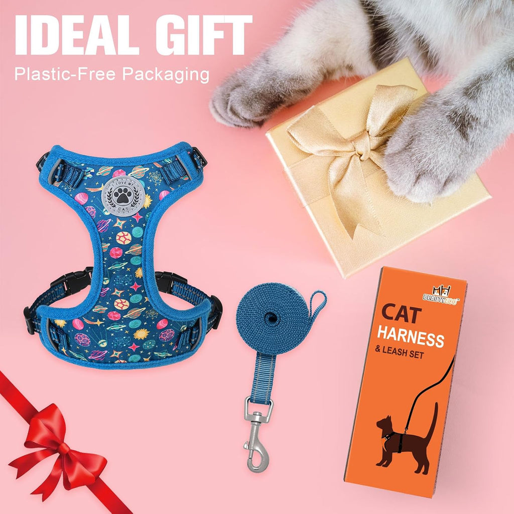 BEAUTYZOO Cat Harness and Leash Set, Escape Proof and Adjustable, Blue