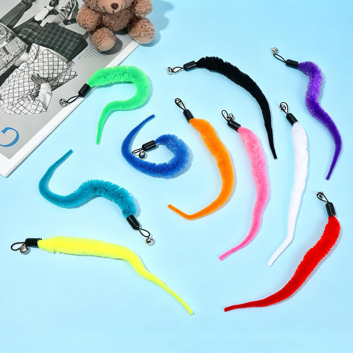 10 Pcs Cat Worm Toys, Colorful Interactive Cats Wand Attachment