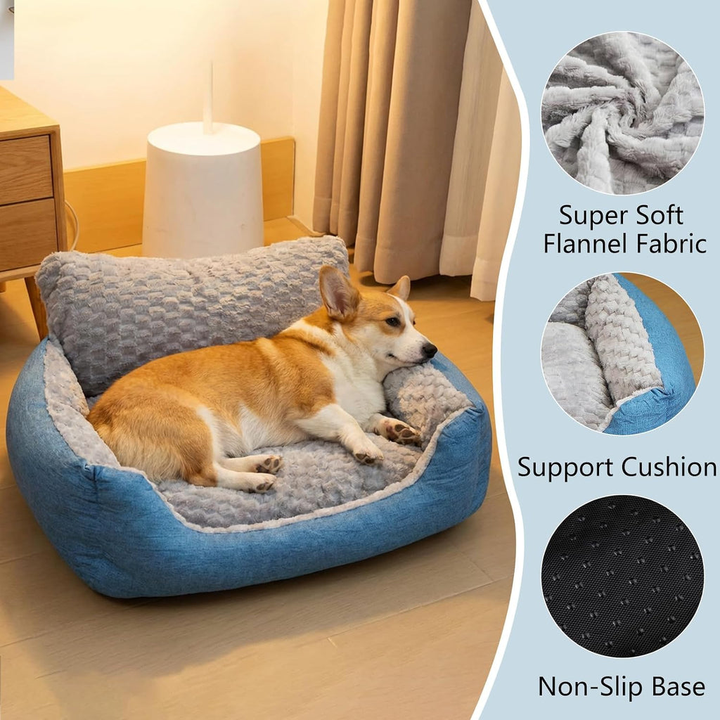 Dog Beds Large Sized Dog,35"x28"x13.7" Dual-Sided Bolster Pet Sofa, Machine Washable All Season Bed with Soft Plush & Linen Cushion, Non-Slip Bottom for Dogs Up to 66 lbs