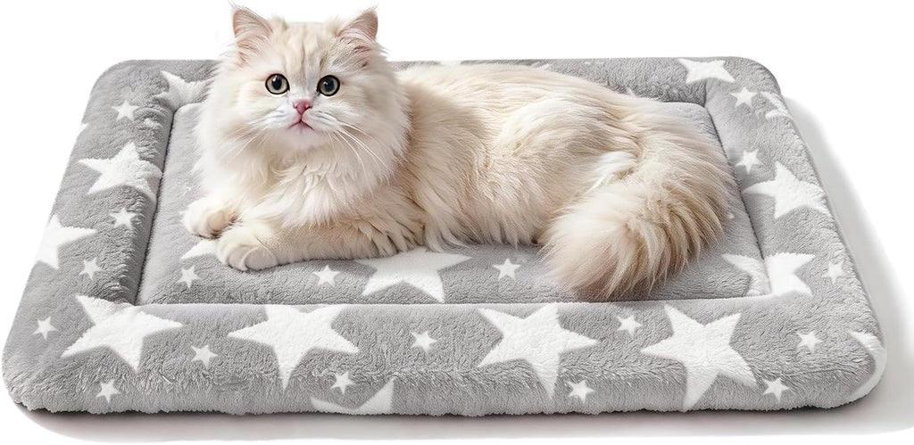 Dog Bed Mat, Reversible Crate Pad & Cute Dog Bed - Machine Washable Kennel Mat with Ultra Soft (Big&Small Stars Gray, 18" L x 14" W x 1.5" Th)