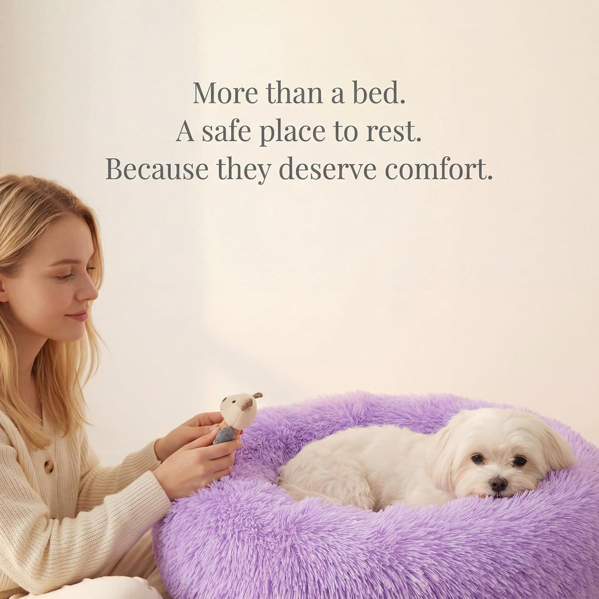 nononfish Soft Donut Dog Bed,Cozy Calming Bed for Puppies