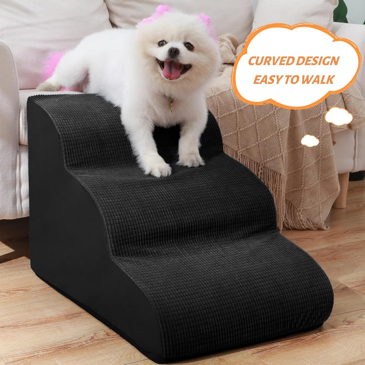 Aodisman Dog Stairs for Small Dogs and Cats,3-Step Pet Ramp for Couch,Chair