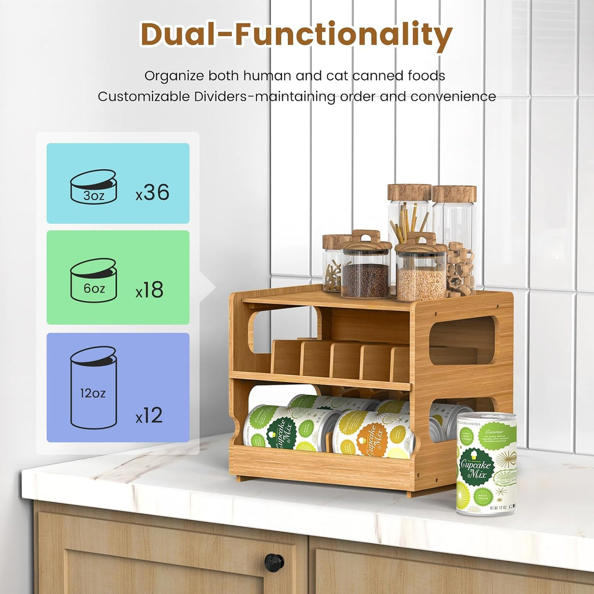 Stackable Bamboo Cat Food Can Organizer, Cat Canned Food Organizer Storage