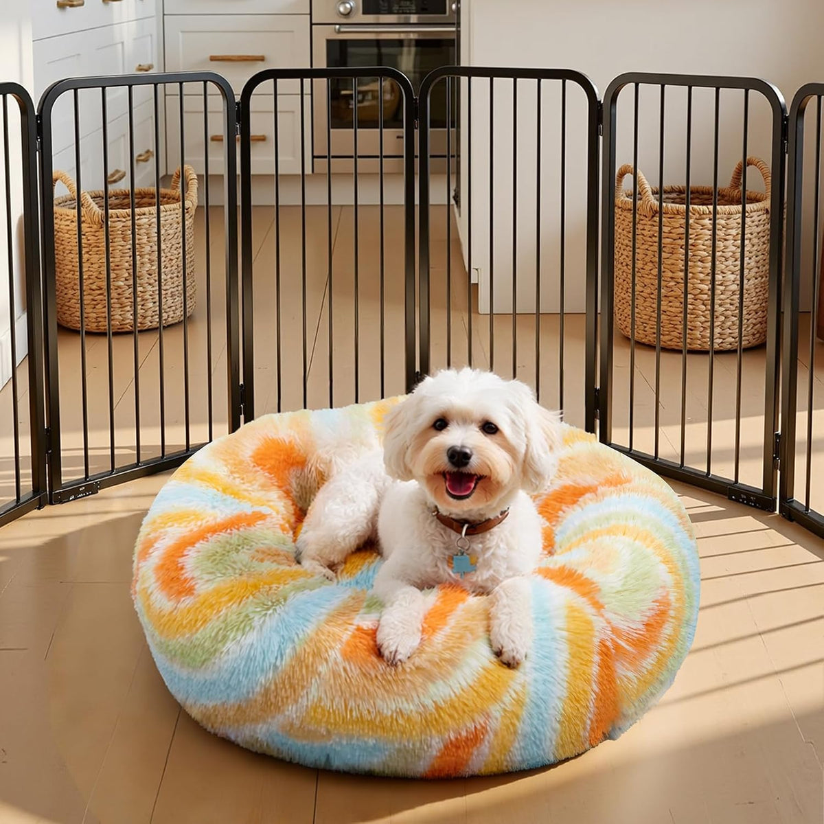 Calming Soft Round Dog & Cat Bed, Donut Cuddler Warming Cozy Fluffy Plush Cushion Beds for Small Medium Sized Dog and Cat