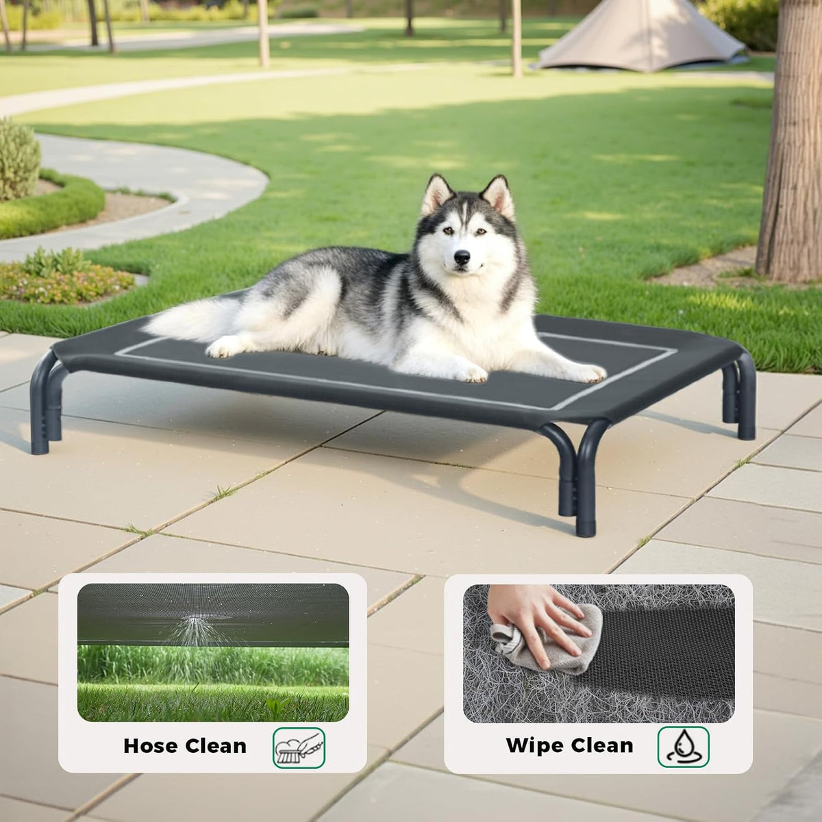Elevated Dog Bed Outdoor Cooling Raised Cot for Medium Dogs, Black 35.4in