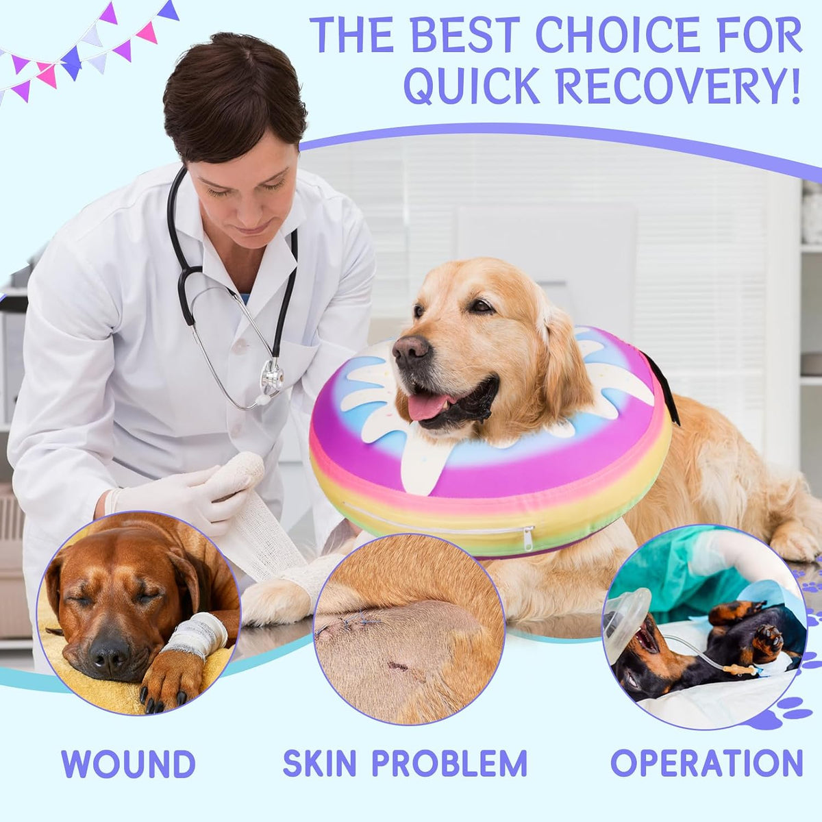 Inflatable Dog Cone Collar Alternative After Surgery, Donut Soft Neck Cone for Golden & German Shepherd Extra Large Dogs, etc, Protective Comfortable E Collar Recovery Cone Not Block Vision