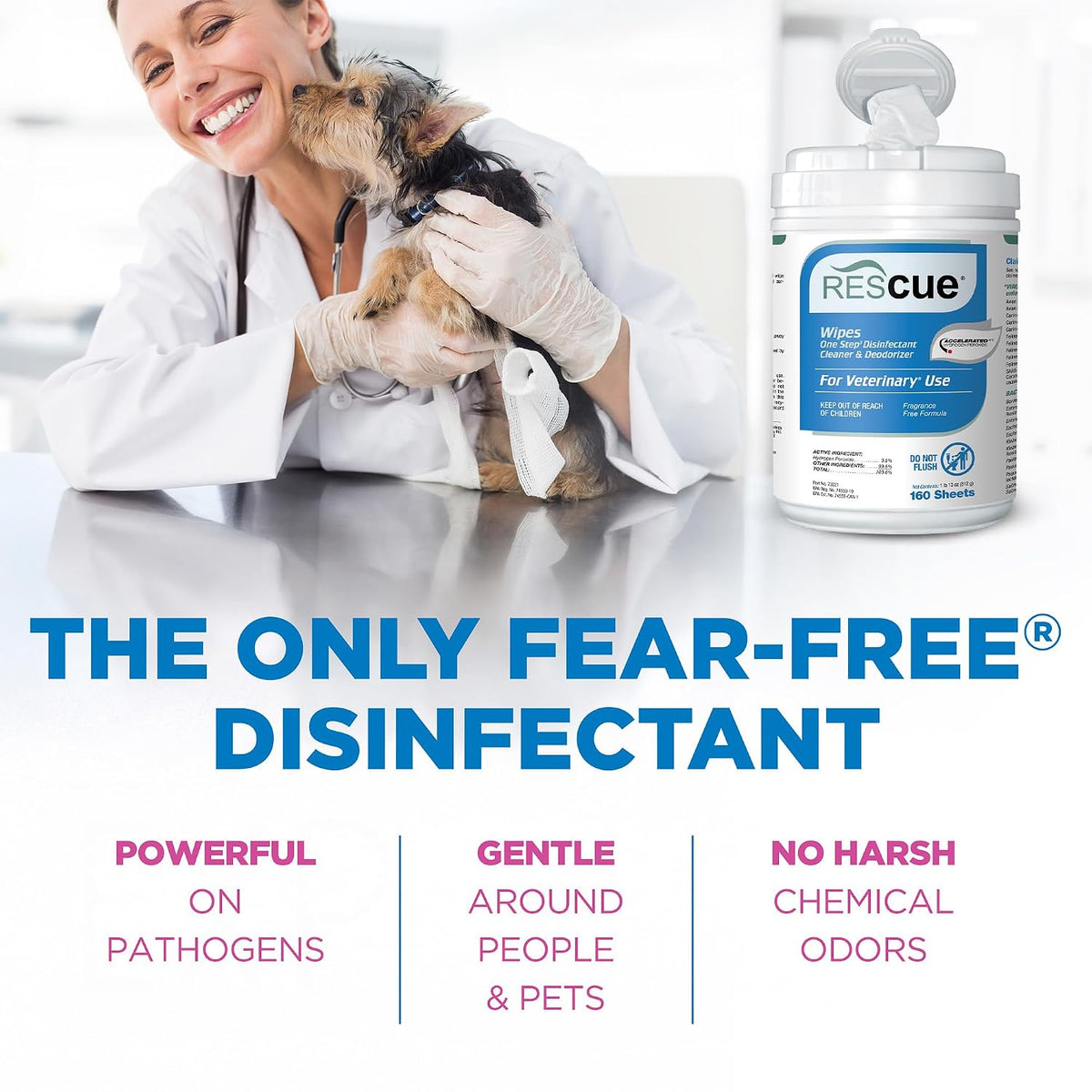 REScue One-Step Disinfectant Cleaner & Deodorizer Wipes for Vet Use – Cleaner for Kennels, Litter Boxes, Vet Offices, Pet Grooming Surfaces, Pet Boarding – Wipes Canister Refill, 160 Count (6 Pack)