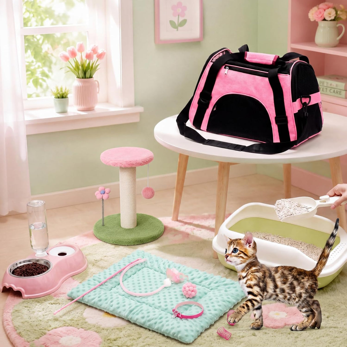 Eccliy 10 Pcs Kitten Starter Kit for Indoor, Classic, Medium, Pink Green