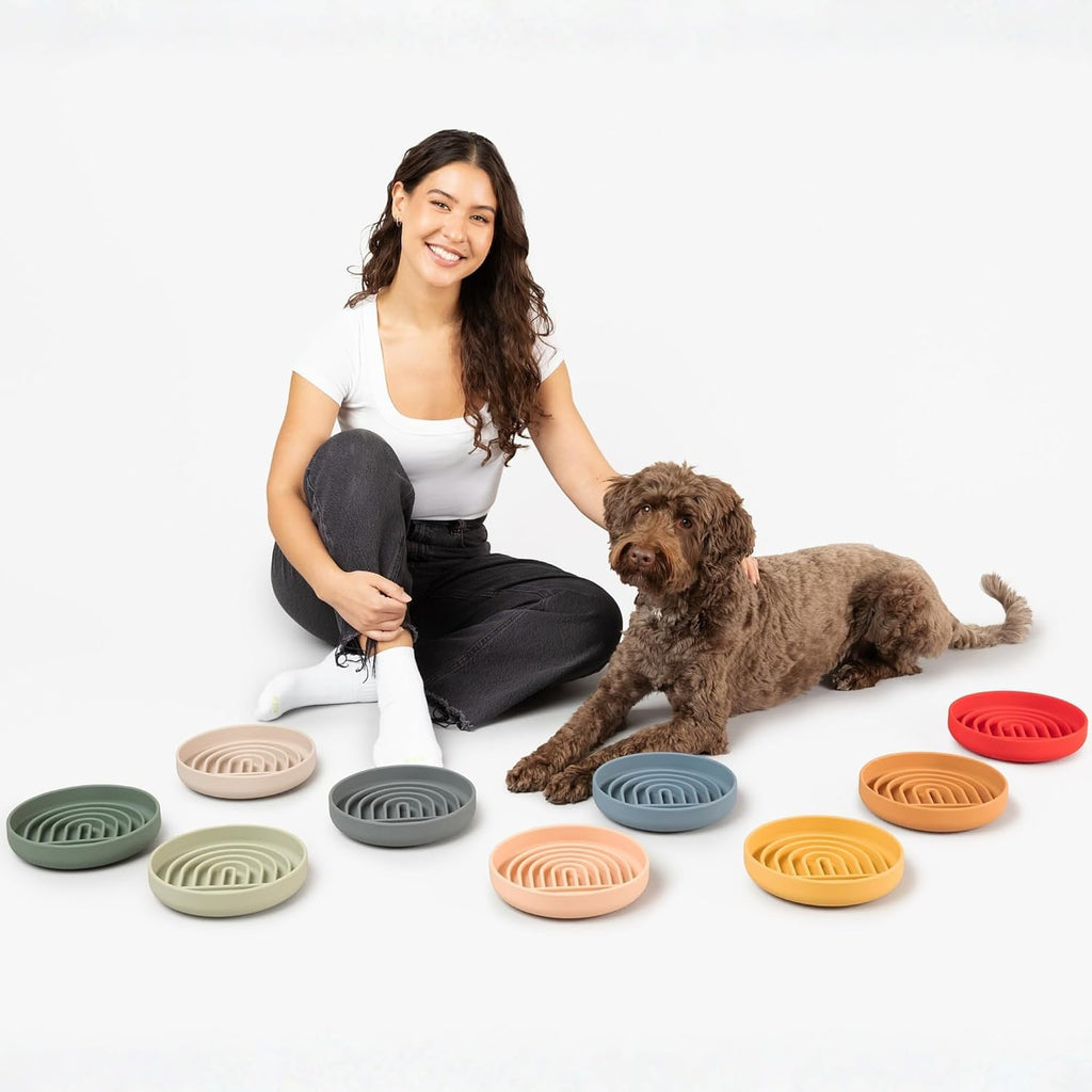 Slow Feeder Dog Bowl - Silicone Dog Bowl, Medium, 7.5" x 1.5" - Sand