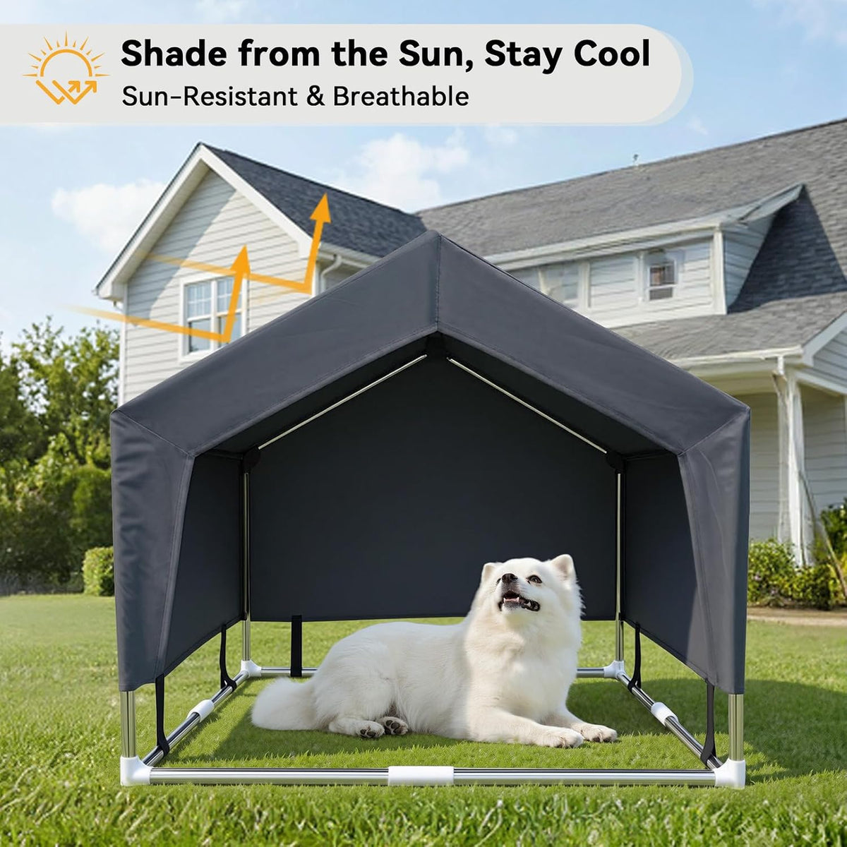 Outdoor Dog House Tent, Stainless Steel Frame Dog Shade Shelter, Medium Dog