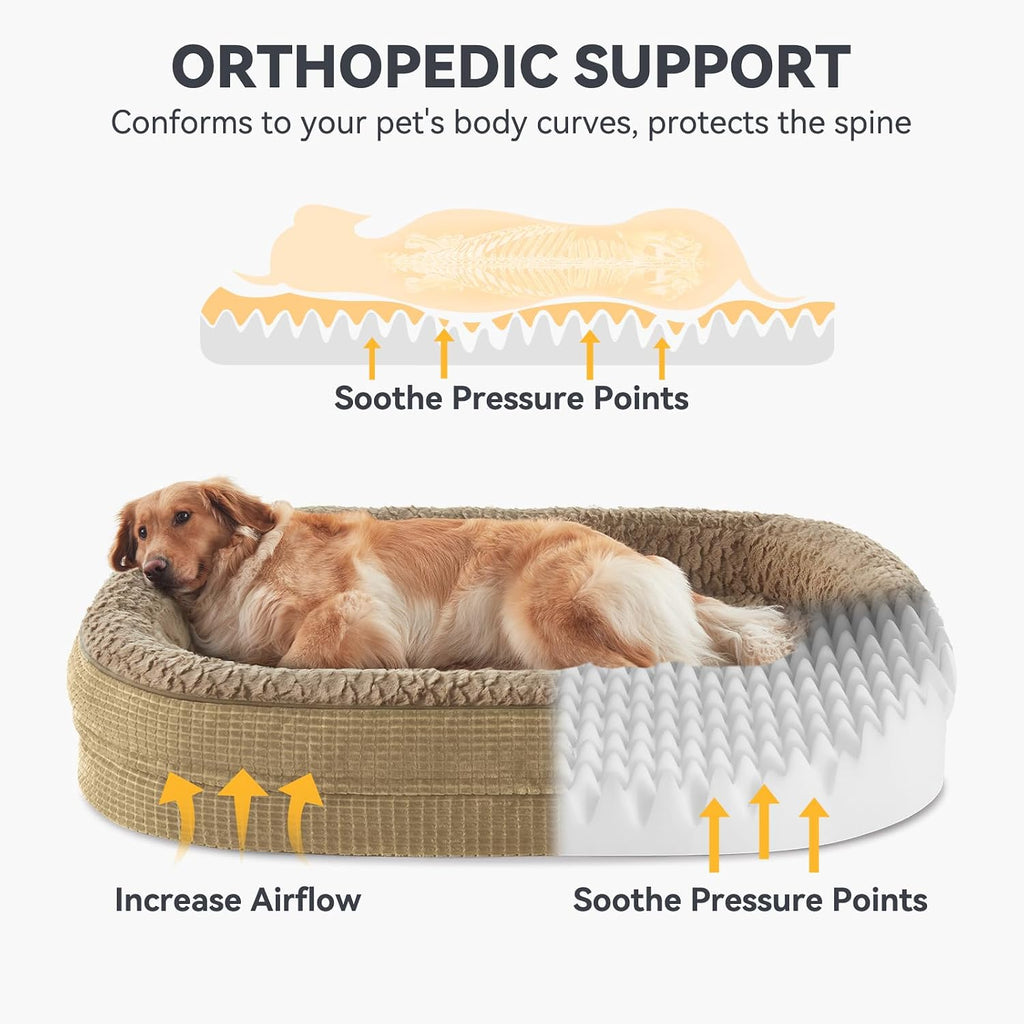 JOEJOY XL Orthopedic Dog Bed for Large Dogs, 360° Oval Bolster, 45"