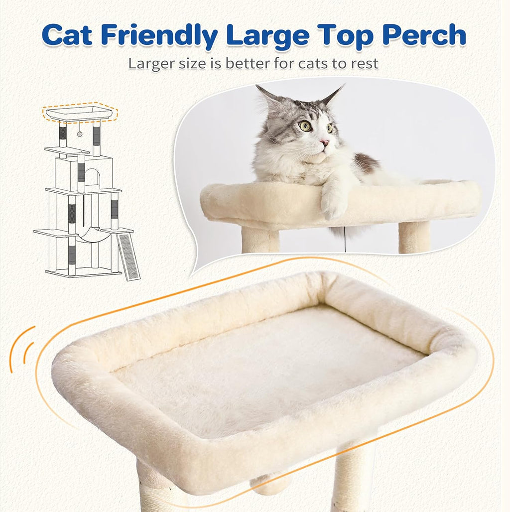 ABCPET 63" Multi-Level Cat Tree Tower for Indoor Cats, Beige