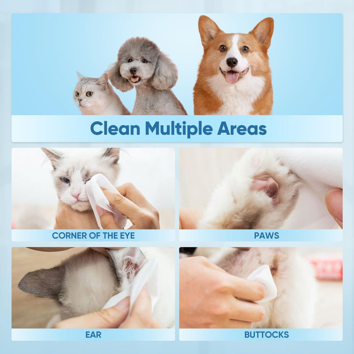 All Natural Pet Grooming Wipes, 100 Fresh Counts, Extra Moist & Thick, Natural Wipes for Dogs & Cats, Puppies & Kittens (Pack of 3) 