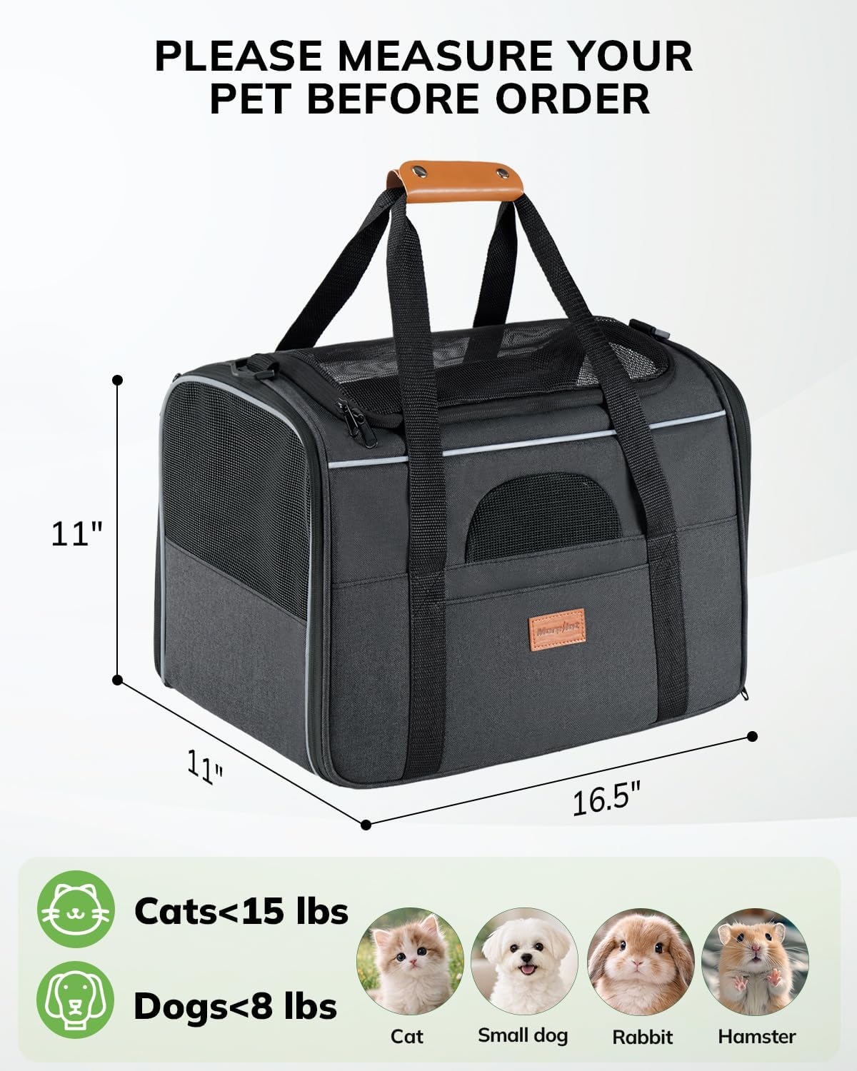 Morpilot Airline Approved Cat Carrier for Pets up to 15lbs,16.5" x11" x11"