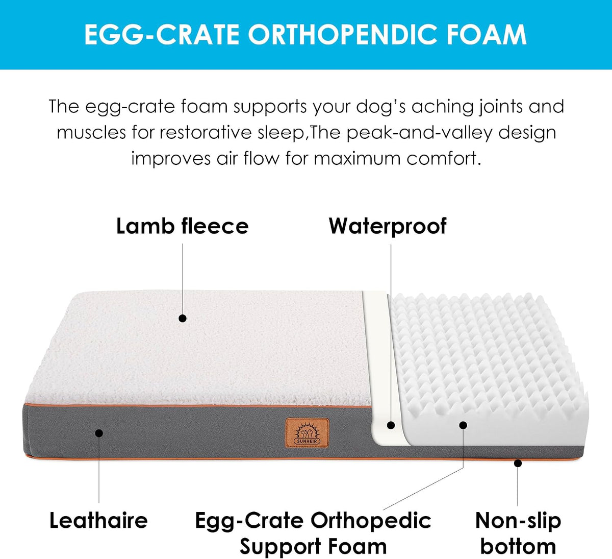Sunheir Washable Orthopedic Small Dog Bed, Waterproof Puppy Dog Crate Bed