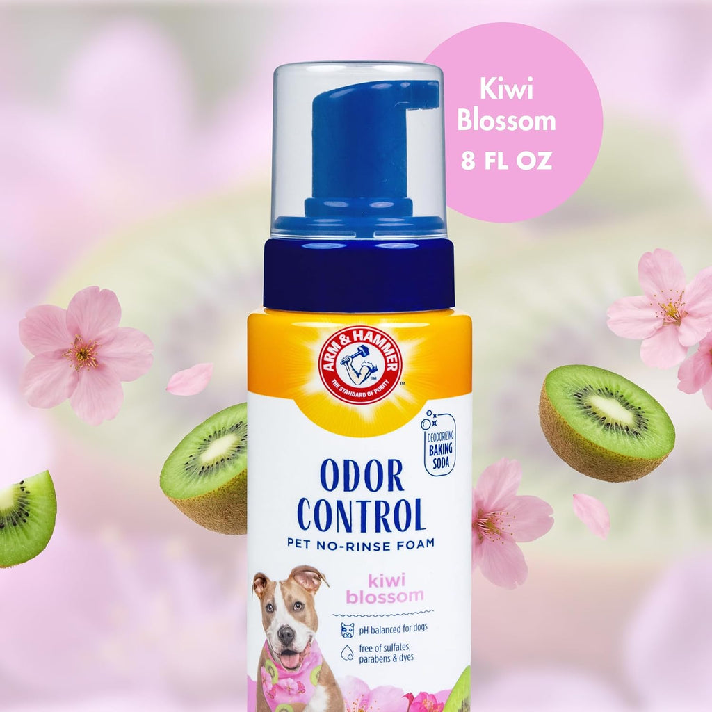 ARM & HAMMER Odor Control No-Rinse Dog Foam, Kiwi Blossom, 8 Fl Oz, 6-Pack