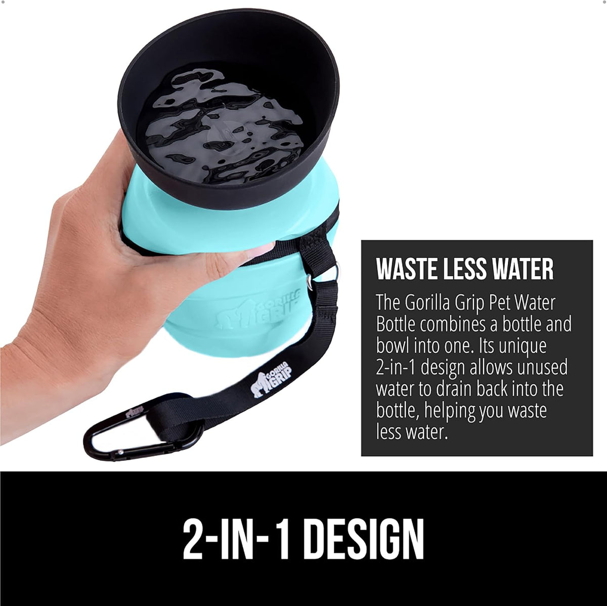 GORILLA GRIP Portable Dog Water Bottle, Food Grade Silicone, 16oz Turquoise | Water Bowl Dispenser for Dogs, Leak Proof Pet Travel Squeeze Bottles, Pet Stocking Stuffer, Puppy Essentials 