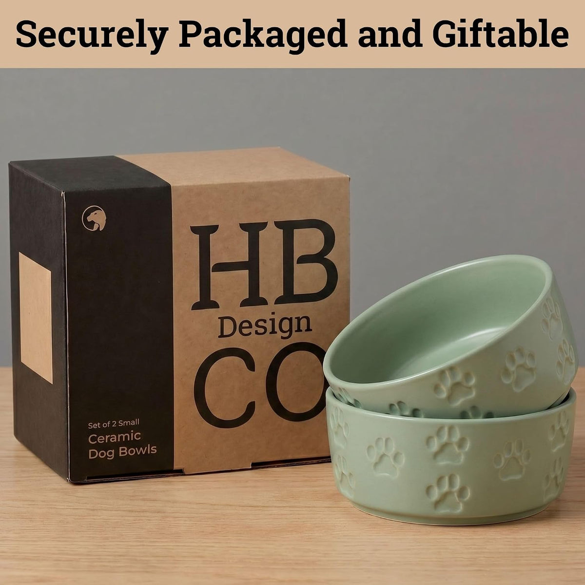Ceramic Dog Bowl Set of 2 with Anti-Skid Base, 5.5"W x 2"H, 2 Cup Capacity