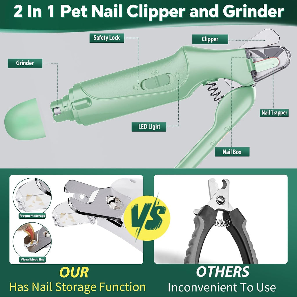 2 in 1 Dog Nail Clippers & Cat Nail Clippers Trimmers for Large Medium Small Dogs Cats Claw Trimmer Quick Sensor and Safety Guard USB Rechargeable Dogs Nail Trimmer with Catcher & 2 LED Lights