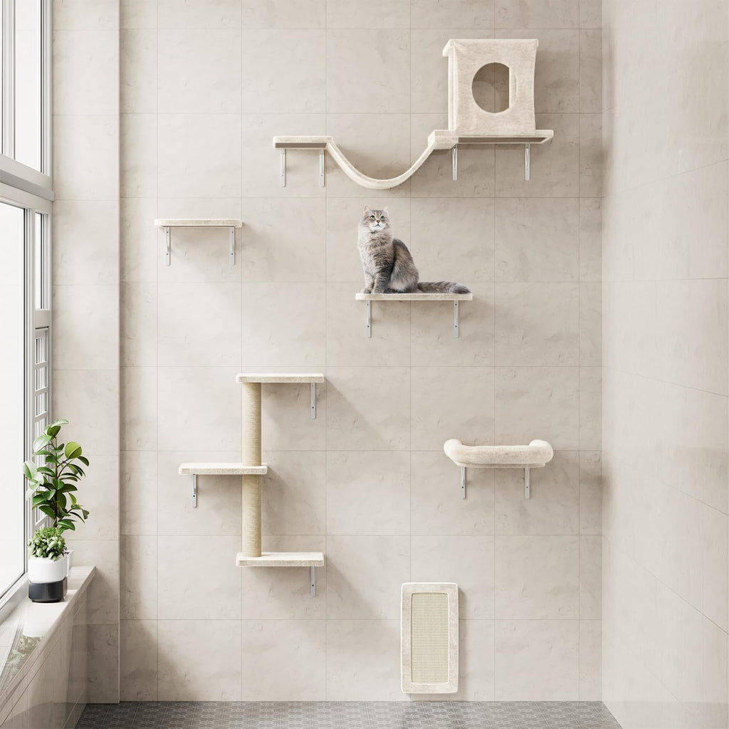 12-in-1 Cat Wall Shelves, Luxury Wall-Mounted Cat Shelves, Beige