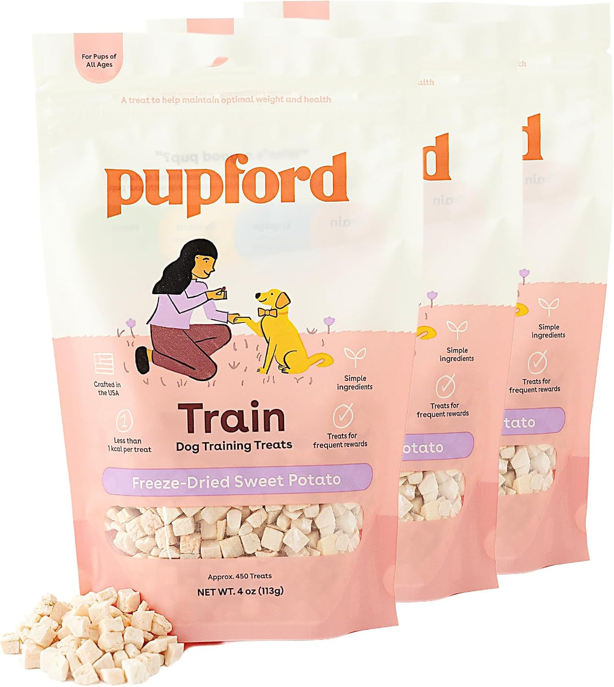 Pupford Freeze Dried Dog & Puppy Training Treats (Sweet Potato, 4 oz, 3 Pk)