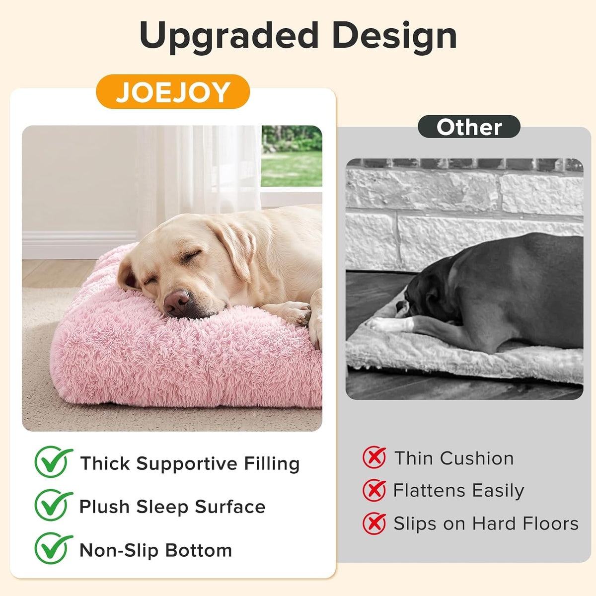 JOEJOY Large Dog Bed Crate Pad, Deluxe Plush Washable Dog Beds Fulffy Soft Kennel Pad Anti-Slip Pet Sleeping Mat for Extra Large Medium Small Dogs, 40" x 27", Pink