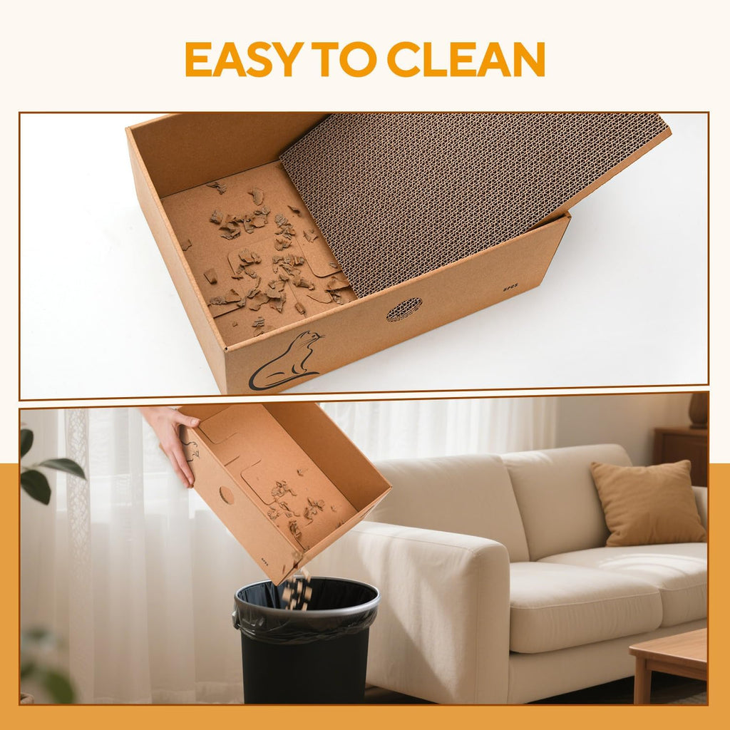 AUSCAT Cat Scratcher Box with 6PCS Cat Scratching Board, Cardboard Cat Scratchers for Indoor Cats, Reversible Cat Scratch Pads for Small Medium Kittens, 14.6" L x 10.7" W x 5.2" H