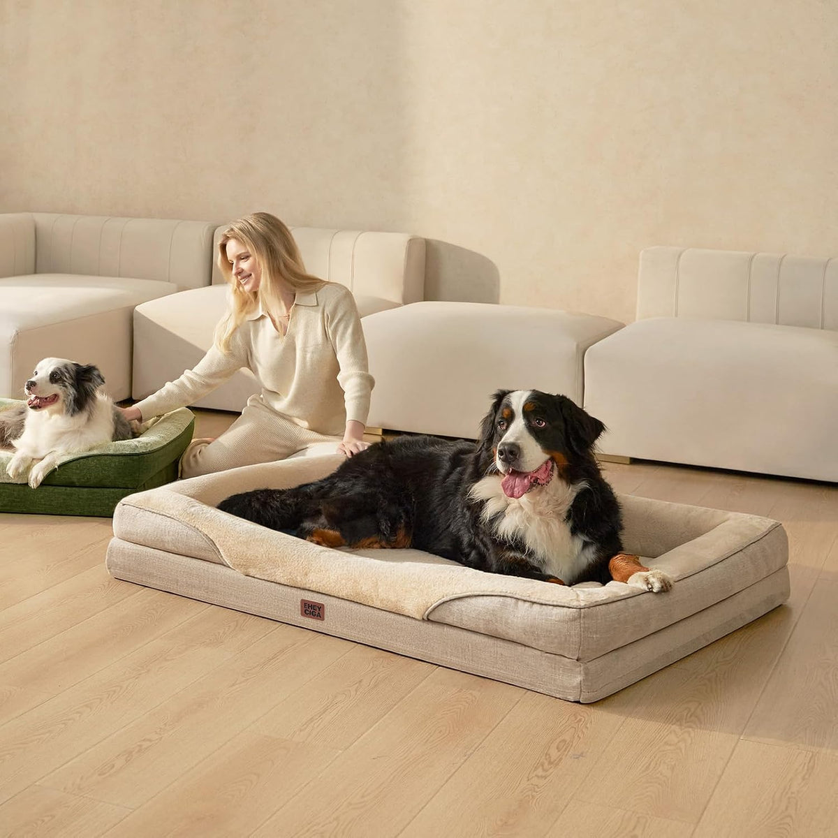 EHEYCIGA Orthopedic XL Dog Bed for Large Dog, Memory Foam Dog Couch, Beige