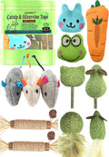 12 Pack Catnip Toys for Cats, Silvervine Sticks, Catnip Balls, Cat Nip Mice, Kicker Toys, Silver Vine Organic Chew Toys, Kitten Teething Toy,Interactive Enrichment (Green)
