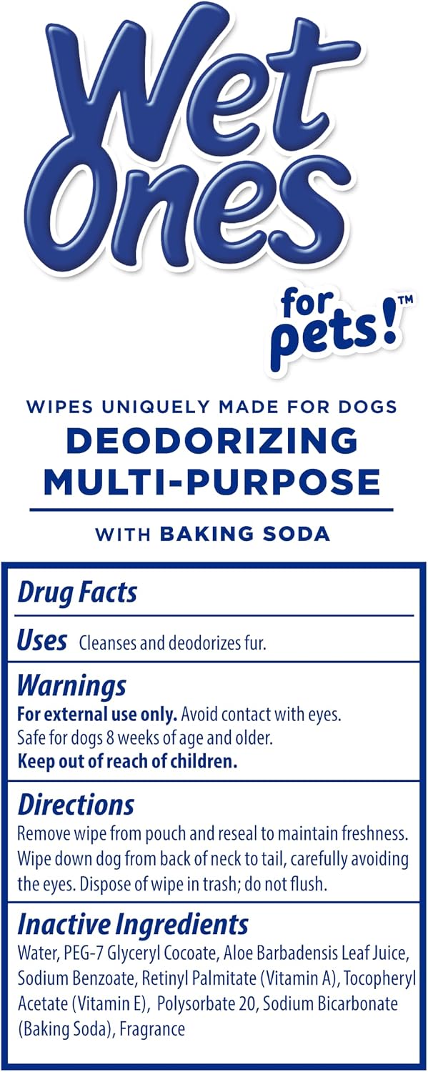 Wet Ones for Pets Deodorizing Dog Wipes, Tropical Splash, 100 Count, 3-Pk | Baking soda formula, moisture-lock seal keeps cloths fresh, suitable for daily grooming between baths 