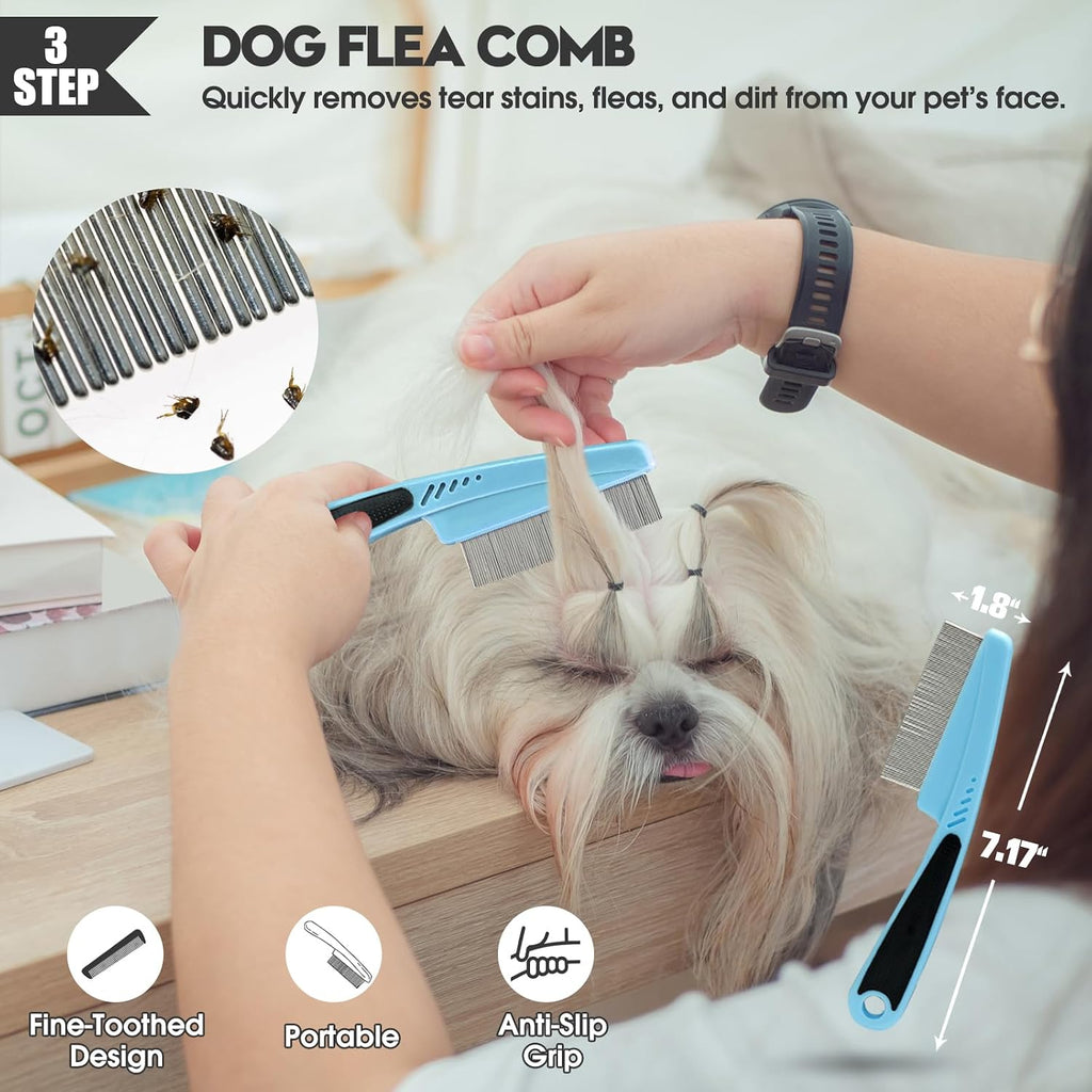 Bonteck Dog Slicker Brush for Dogs Grooming Kit 5PCS Long Haired Doodles | Goldendoodles Poodles, Skin Friendly Deshedding, Comb and Rake, Removes Undercoat, Professional Detangling, Large, Blue