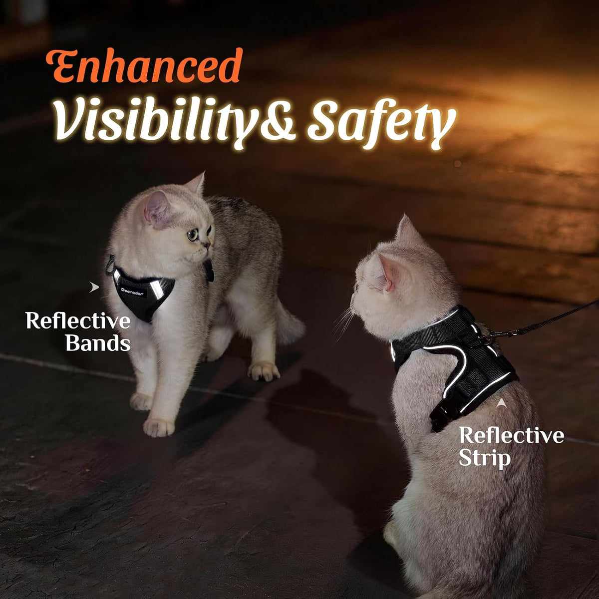 Dooradar Cat Harness and Leash Set with Neck Release Buckle, Black