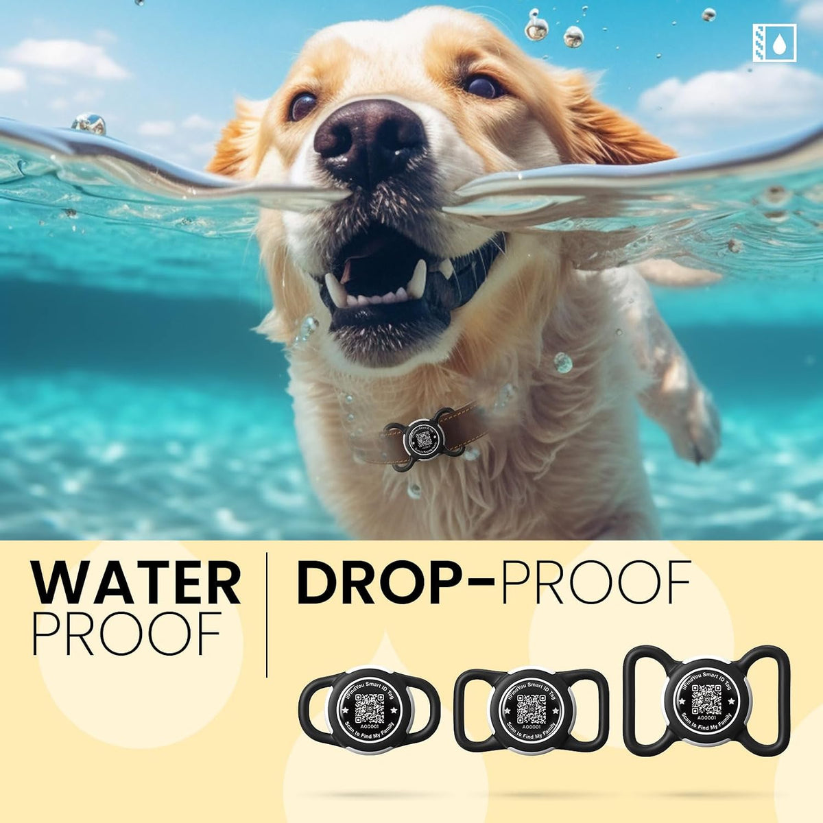 Waterproof AirTag Dog Collar Holder for Apple Tracker QR Code Case Black