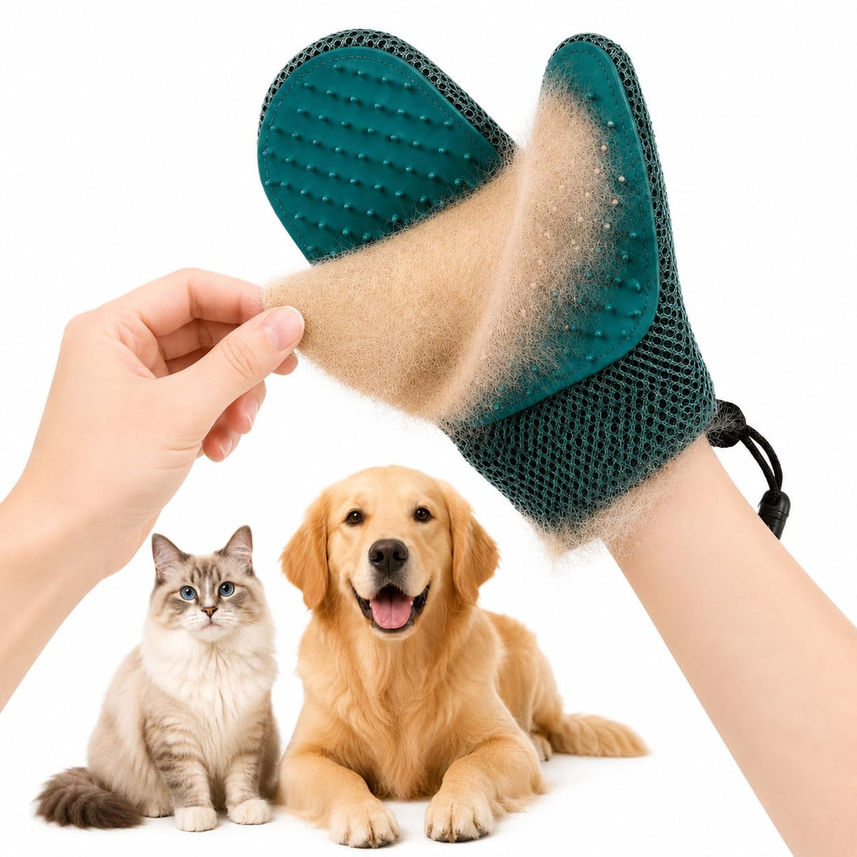 Pet Hair Removal Glove, 2-in-1 Cat Dog Grooming Glove, Fabric Fur Remover