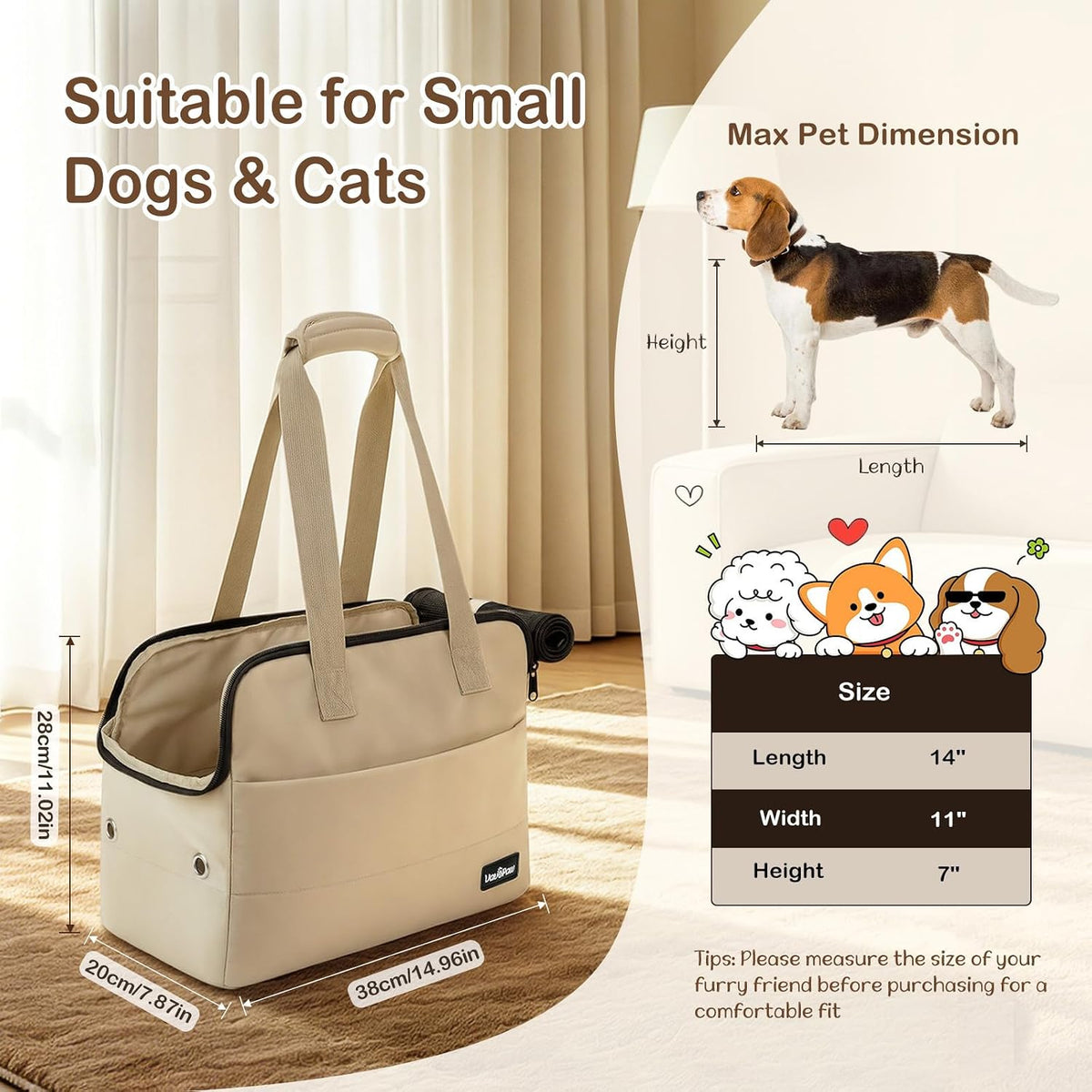 VavoPaw Dog Purse Carrier for Small Dogs,Puppy Travel Tote Bag Up to 11 lbs