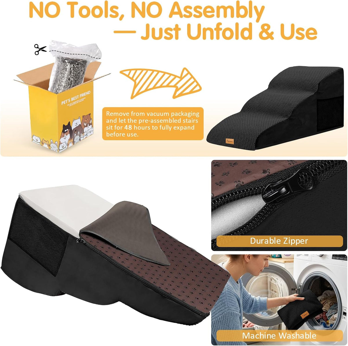 Topmart High Density Extended Foam Dog Ramp&Steps 3 Tiers,15.7" High