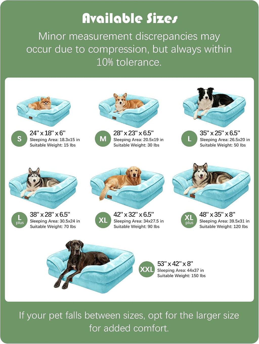 Spotted Play Orthopedic Dog Bed with Sides - Sofa Beds for Extra Large Dogs, Supportive Foam Pet Couch Bed with Washable Removable Cover, Waterproof Lining and Non-Slip Bottom, Ice Blue - XXL