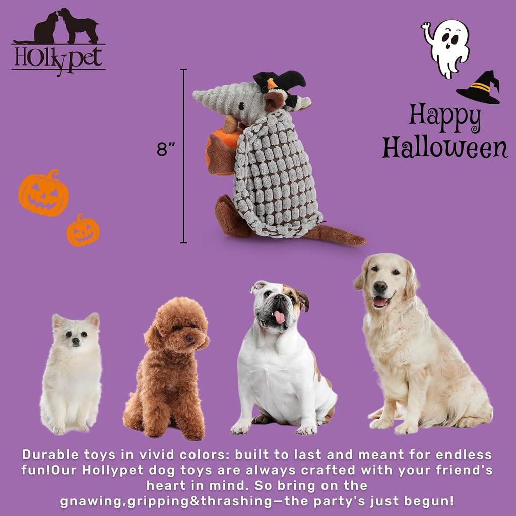 Hollypet Armadillo Squeaky Puppy Dog Toys for Small Medium Dogs, Halloween | plush stuffed small dog squeak animal toy with unique grunt squeaker textured fabric for teeth cleaning toys