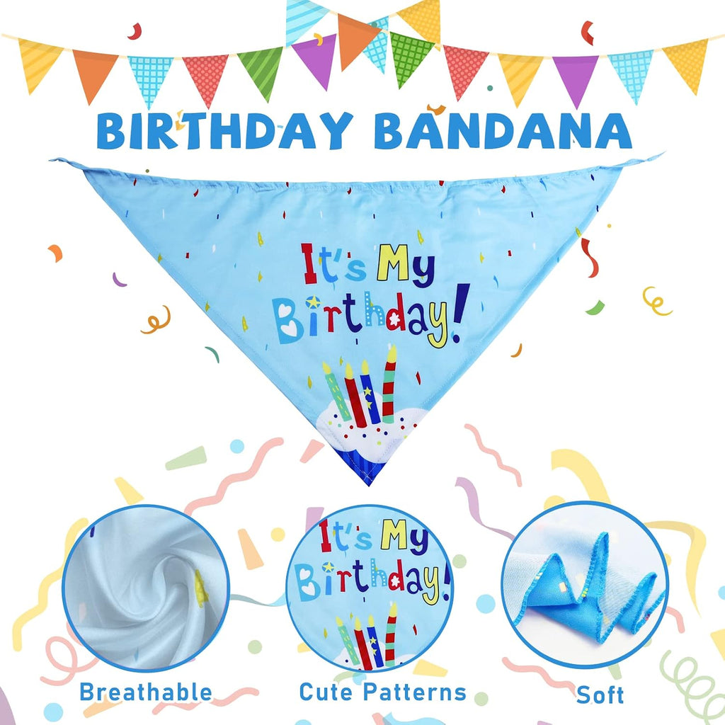 lilfrd 9Pcs Blue Dog Birthday Toy Set, Squeaky Hat Bandana Gift for Dogs | Birthday Gift Pack, Soft Plush, Small Medium Puppy Friendly