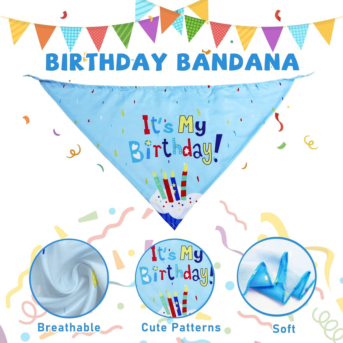 lilfrd 9Pcs Blue Dog Birthday Toy Set, Squeaky Hat Bandana Gift for Dogs | Birthday Gift Pack, Soft Plush, Small Medium Puppy Friendly