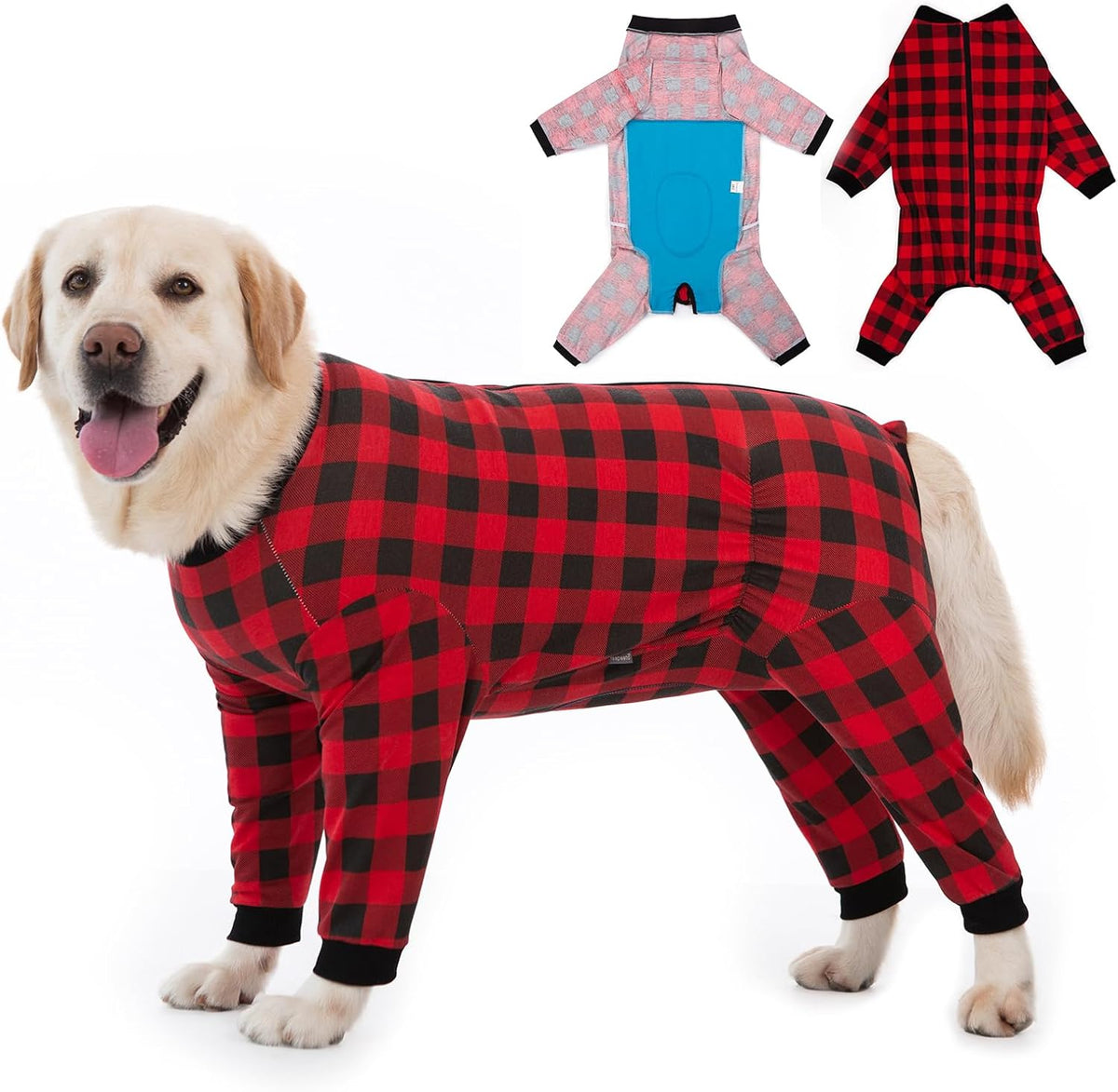Dog Recovery Suit Full-Zipper After Post-Surgery Large Medium Dogs, Dog Bodysuit for Prevent Licking& Chewing Wounds Onesies Cone Alternative (Red, 4X-Large)