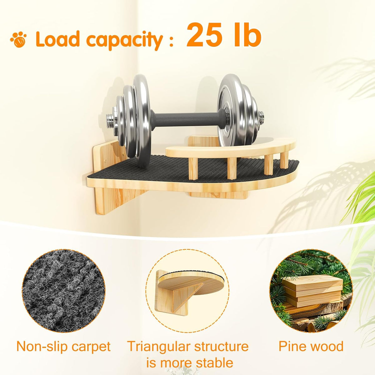 XiaZ Cat Wall Shelves, Corner Cat Shelf with 3 Wide Perch Steps, Kitty Wall Climber Wooden Furniture up to 25lbs, Modern Floating Cats Stairs for Indoor Sleeping, Playing, Climbing